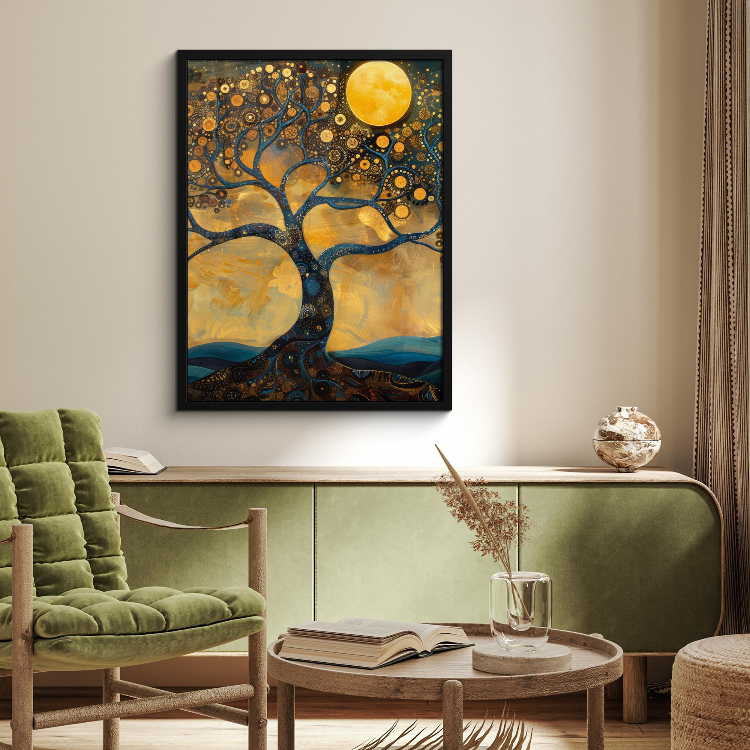 MuchoWow© Cuadros Con Marco 60x80 cm Decoración Cuadro Para Decorativa Cocina Quadros Decoração Sala Room Decor Casa Habitación Árbol - Industrial - Abstracto - Amarillo