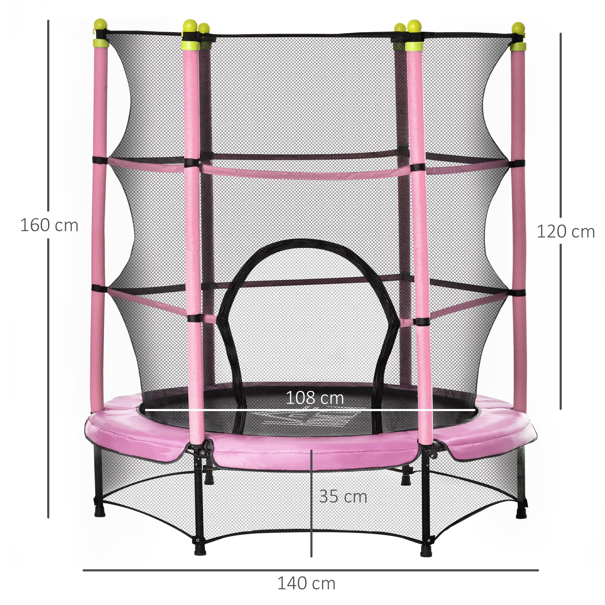 HOMCOM Trampolino da Giardino per Bambini 3-6 Anni Φ140x160cm, Tappeto Elastico con Rete, Bordo Imbottito e Corde Elastiche