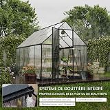 ALAULM Serre en polycarbonate de 1,83 x 1,22 m, grande serre de jardin à entrée large avec porte verrouillable, toit à pignon et gouttières de pluie doubles pour plantes, patio, arrière-cour (Noir) - 4