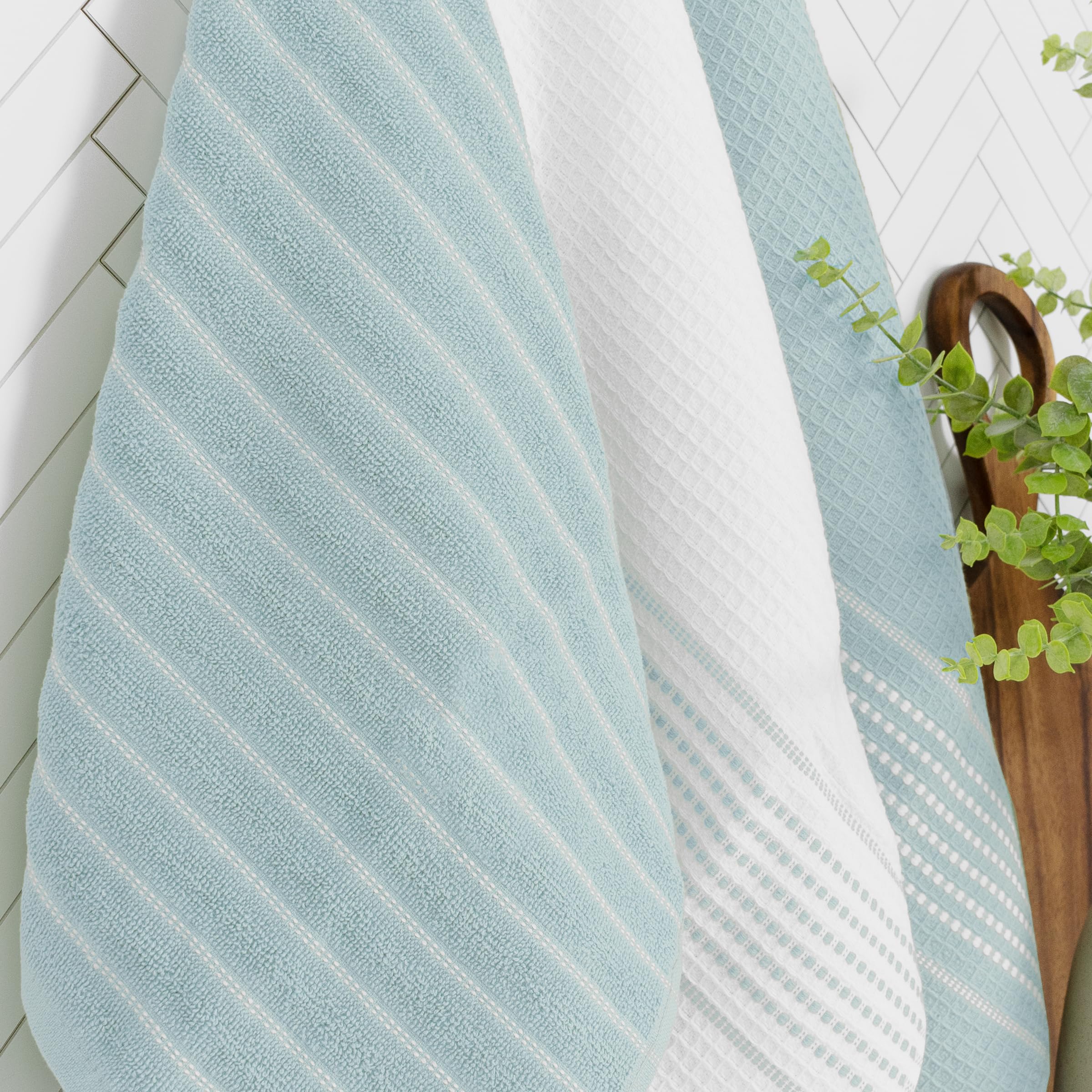 All-Clad Premium Springstreifen & Wellen-Handtücher: sehr saugfähig, superweich, langlebig, 100 % Baumwolle, 43,2 x 71,1 cm, Küchentücher zum Reinigen und Trocknen von Geschirr, Pfannen, Glaswaren, 4