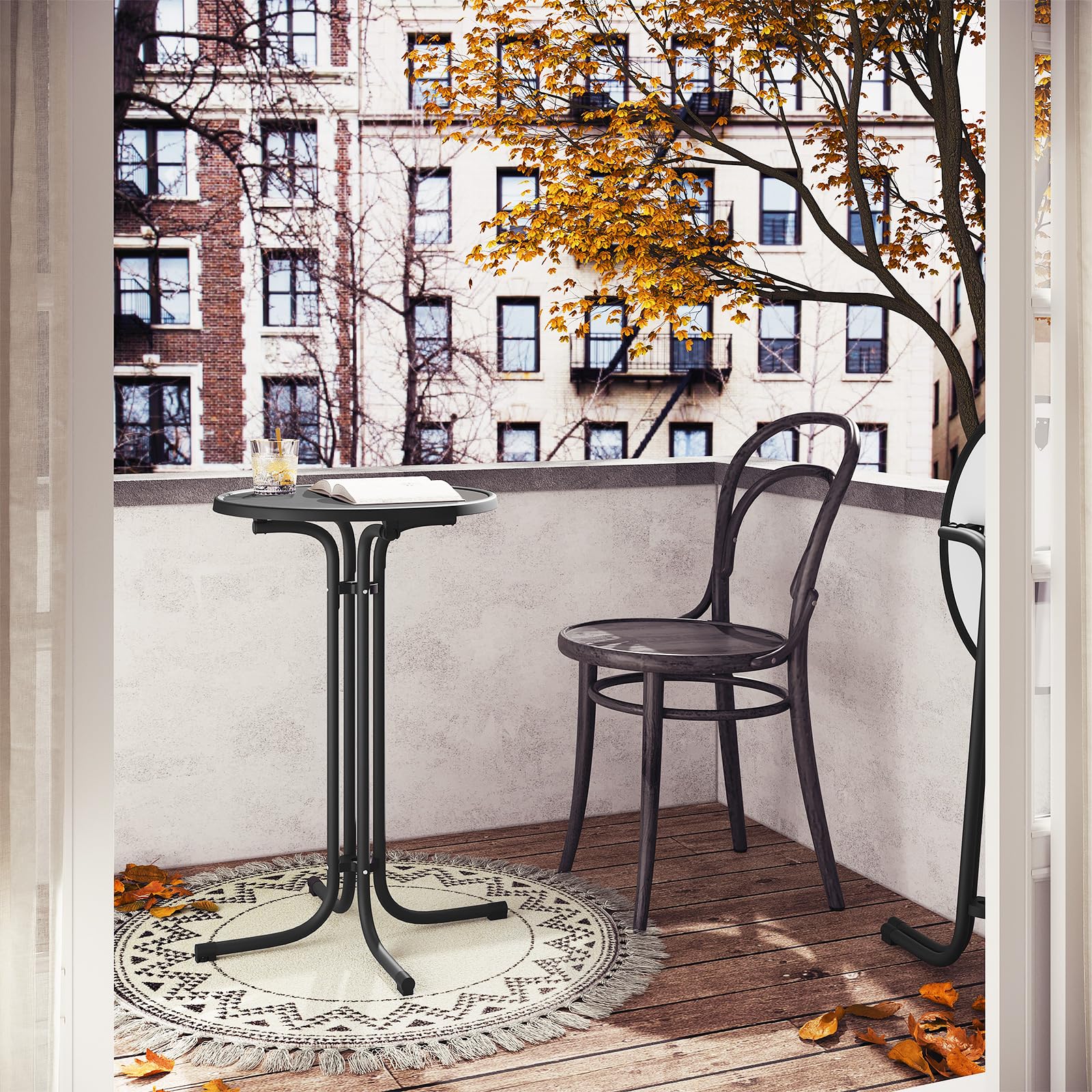 WOLTU Mesa de Bar Plegable, Mesita Redonda de Cóctel con Funda Elástica para Boda y Fiestas, con Patas Metálicas y Pie Ajustable, 70x110 cm, Negro Mate