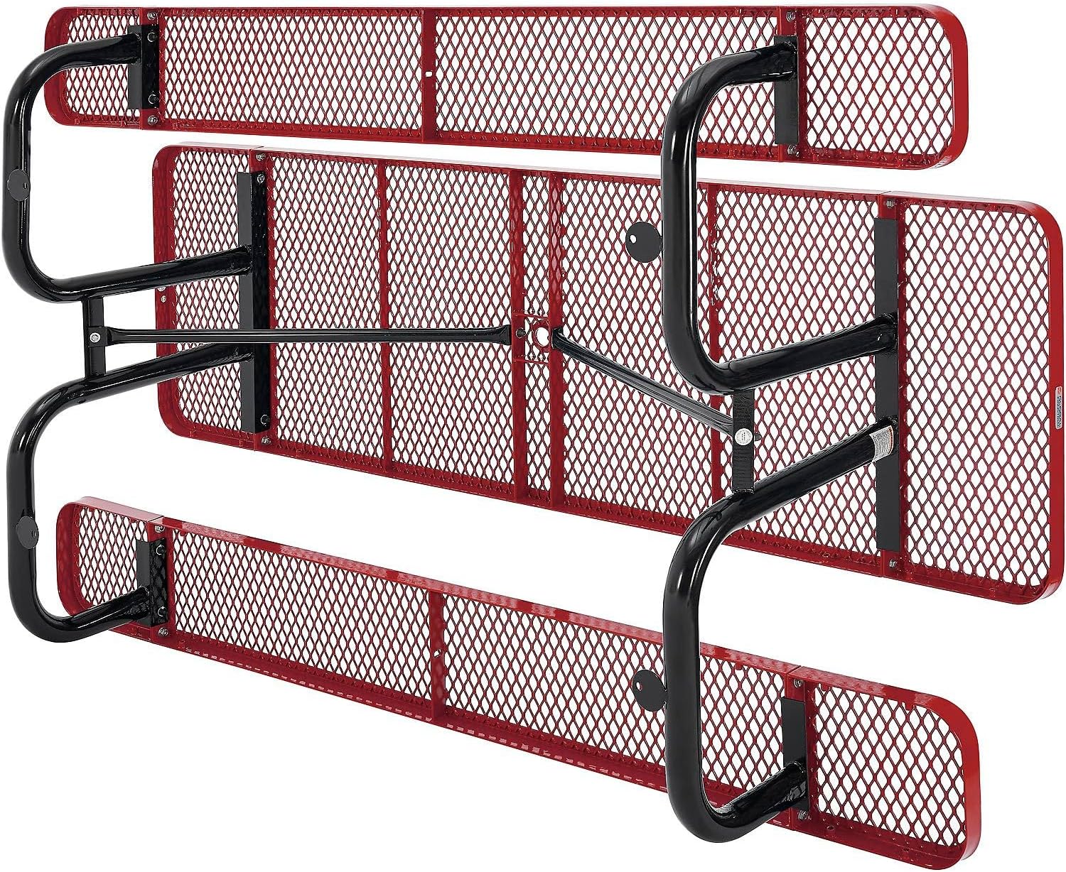 Global Industrial 8’L Rectangular Picnic Table, Expanded Metal, Red Thermoplastic Coating, Attached Benches, 1-1/2” Umbrella Pole Hole, Outdoor-Rated, 1000 lb Capacity, 96” x 30” Tabletop