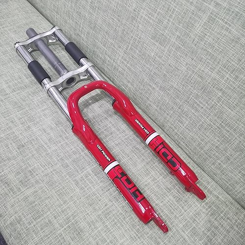 Tenedor de suspensión rojo para bicicleta con auriculares de 1 1/8 pulgadas, vástago ajustable de 1.000 x 4.331 in y manillar elevador plateado de