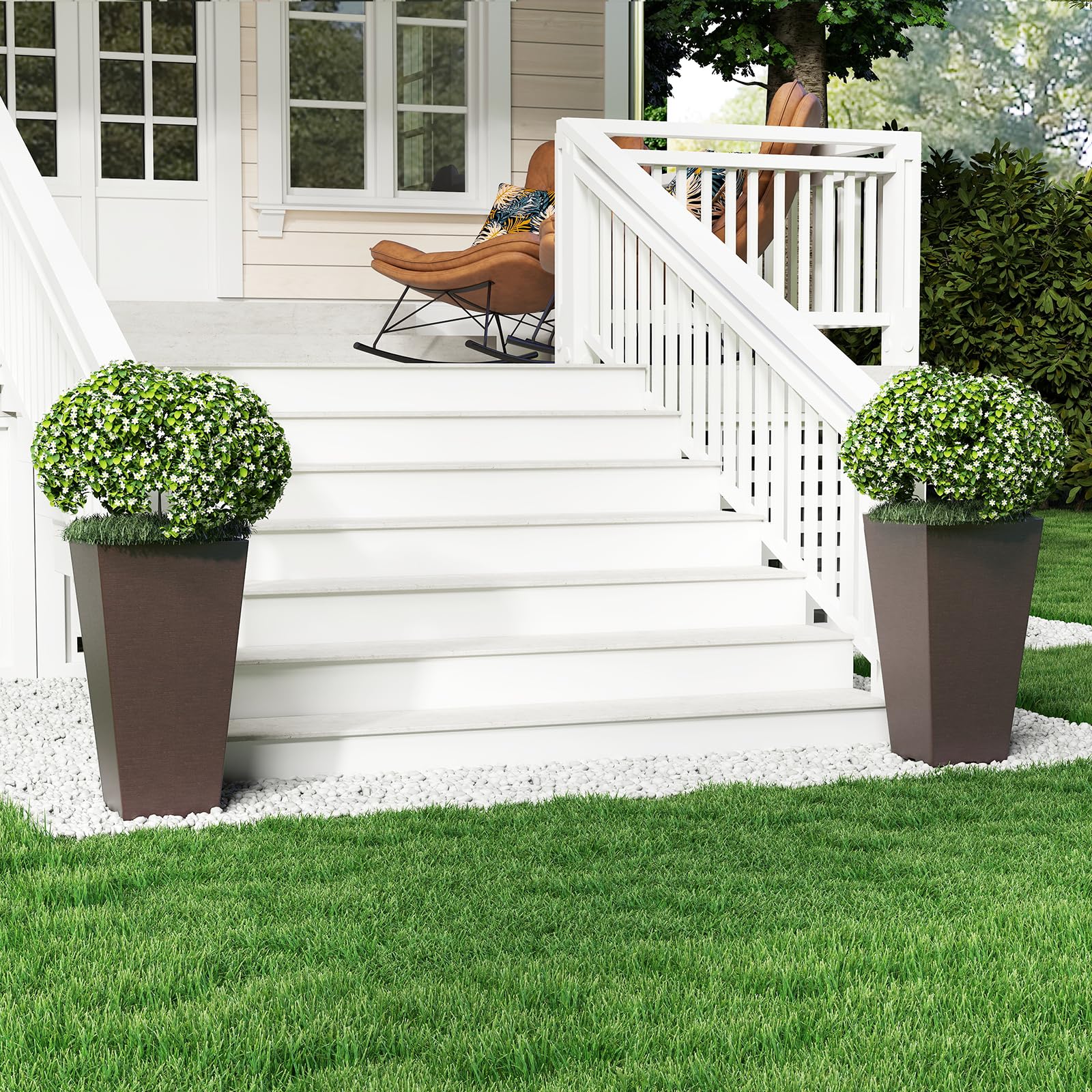 COSTWAY Vasi Alti per Piante, Vasi Grandi da Esterno ed Interno con Fori di Drenaggio, Contenitori Decorativi per Piante per Giardino, Balcone e Veranda (Modello 4)