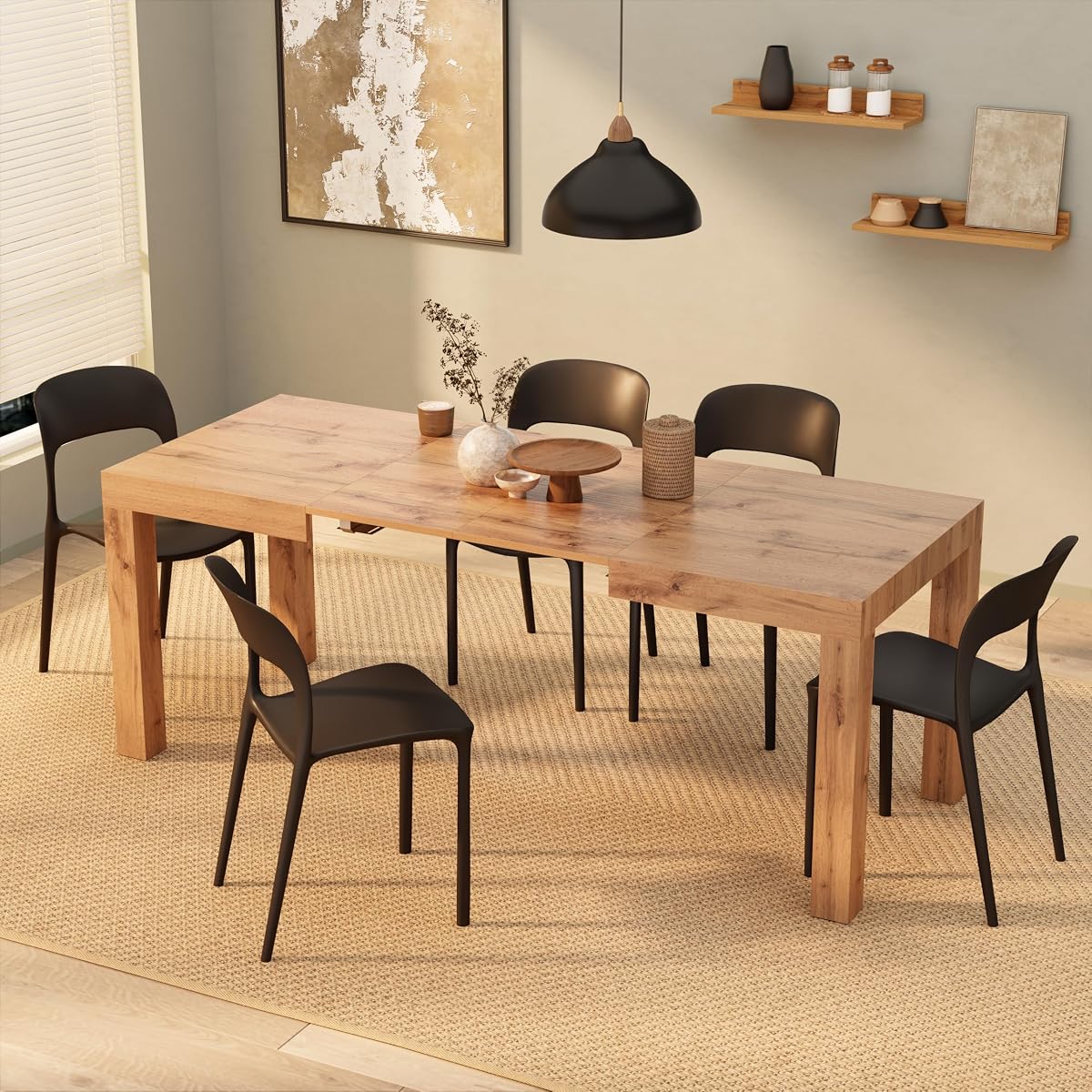 Mobili Fiver First Extendable Dining Table 47.2 to 78.7 Inches Seats 6 to 8 Rustic Oak