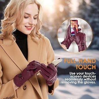 Womens Winter Leather Gloves Touchscreen Texting Warm Driving Lambskin Gloves for Christmas Gifts