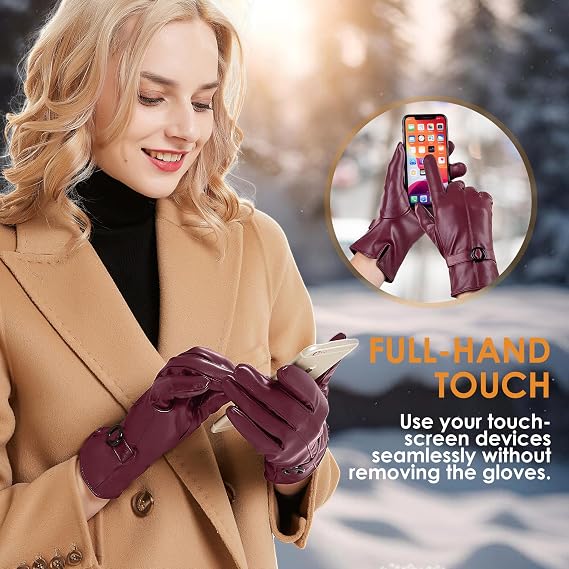 Womens Winter Leather Gloves Touchscreen Texting Warm Driving Lambskin Gloves for Christmas Gifts