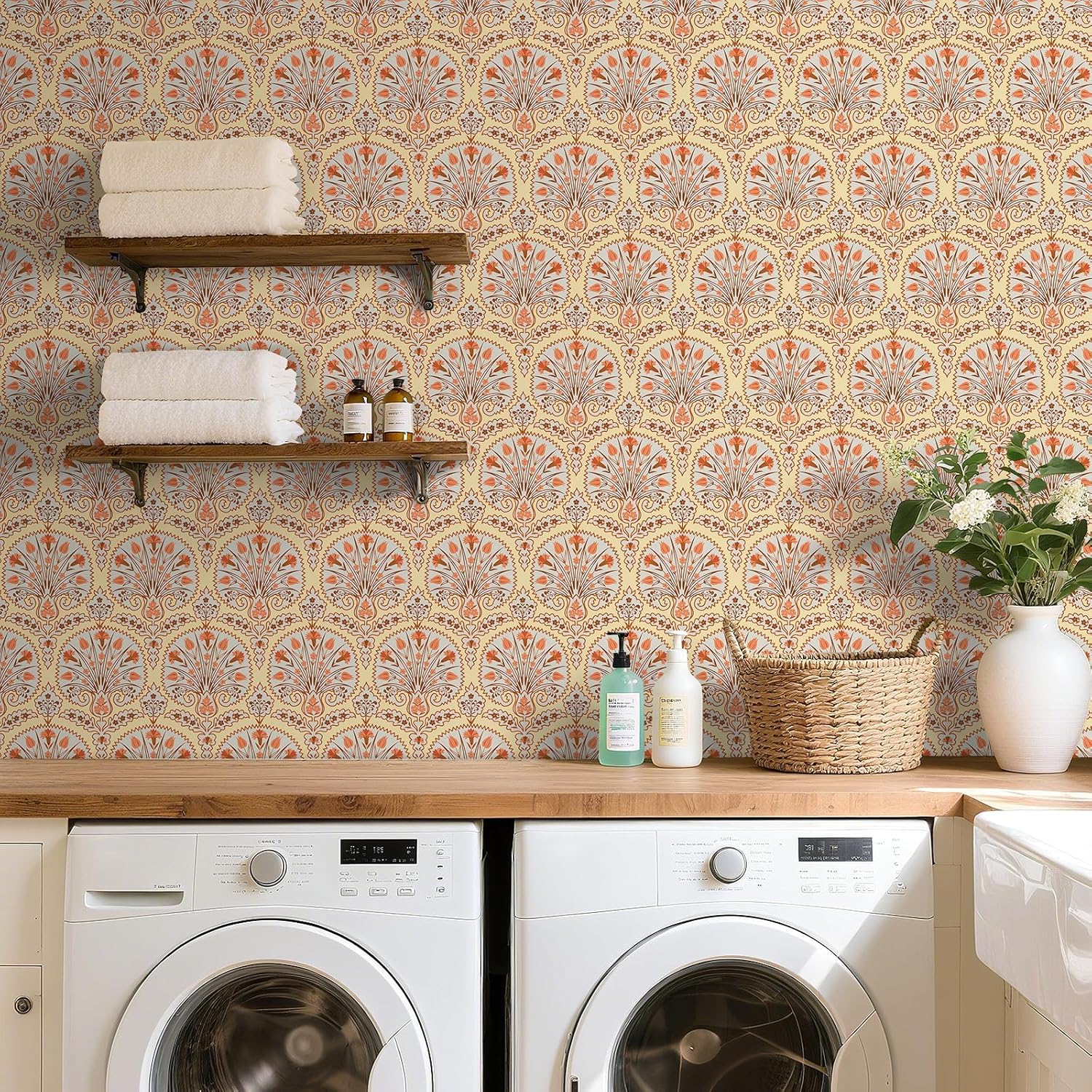 Geometric Wallpaper Peel and Stick Boho Wallpaper for Bedroom Accent Wall Geometric Contact Paper for Cabinets and Drawers Bohemia 17.5x118 Inch Renter Friendly Wallpapers Removable, Yellow