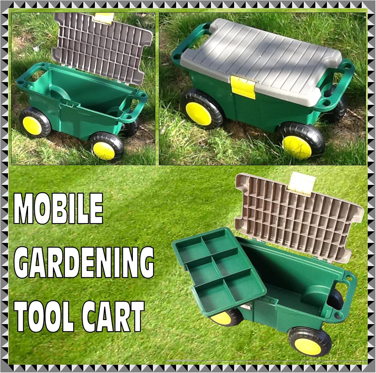 Mobile Garden Gardening Tool Chest Storage Cart Wheels 6