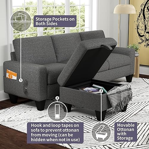 Miniatura 3 de Sofá modular en forma de L, sofás para sala de estar con diván de almacenamiento reversible y bolsillos laterales de almacenamiento, sofá modular de