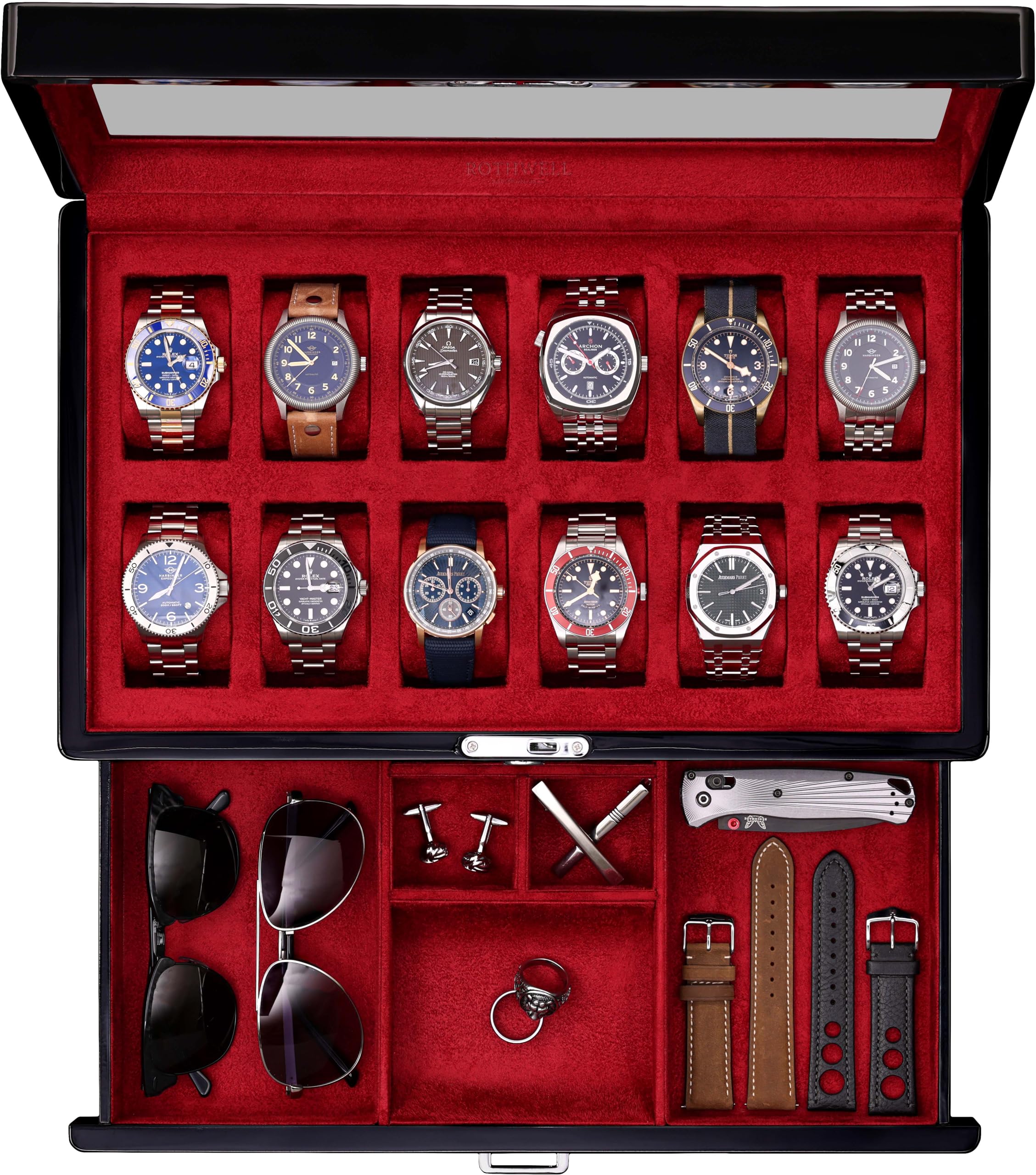 Amazon.com: ROTHWELL 12-Slot Piano Black Watch Box with Valet