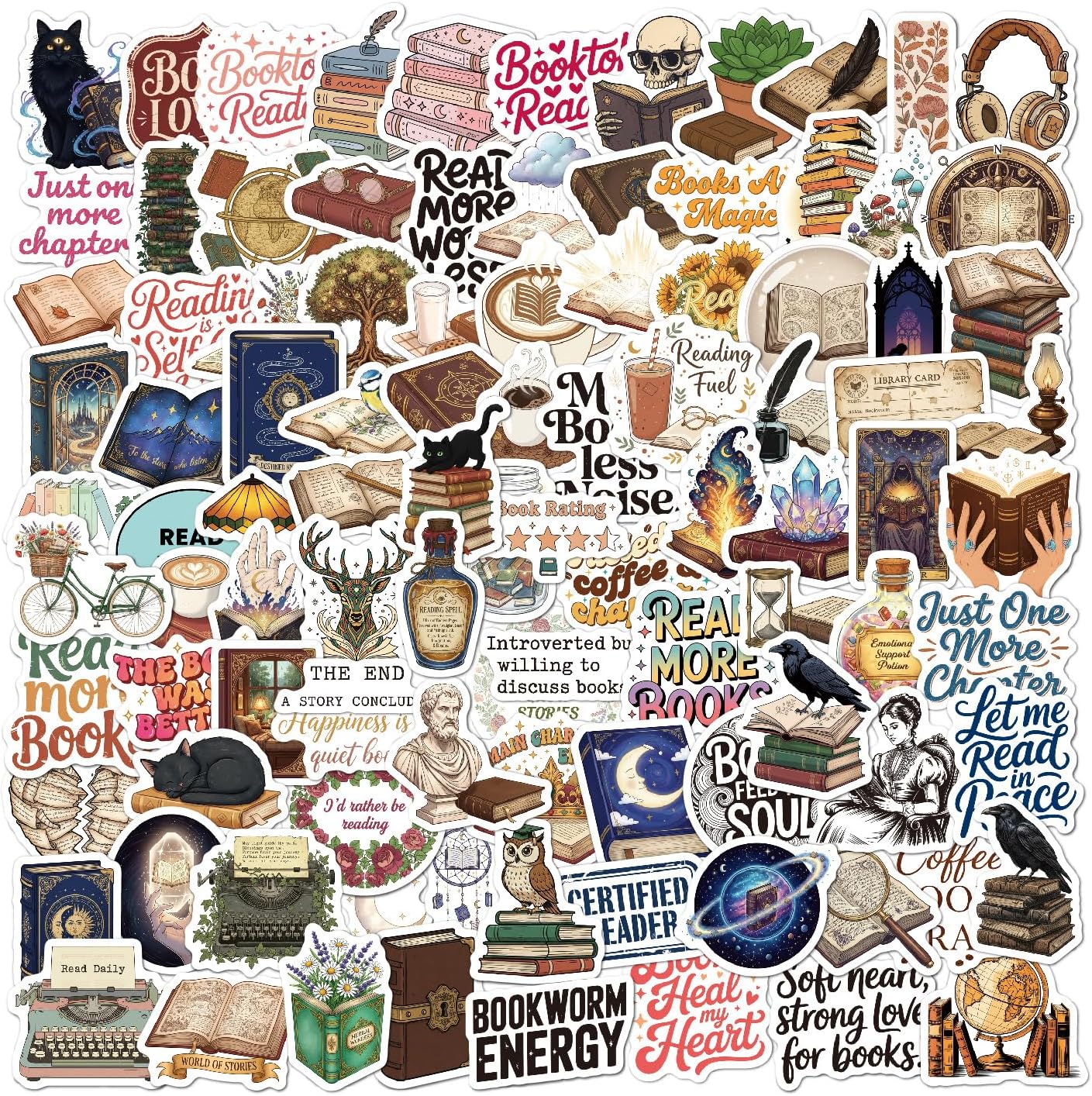 FUNCLASS 200 PCS Book Stickers for Kindle,Vinyl Bookish Stickers Pack