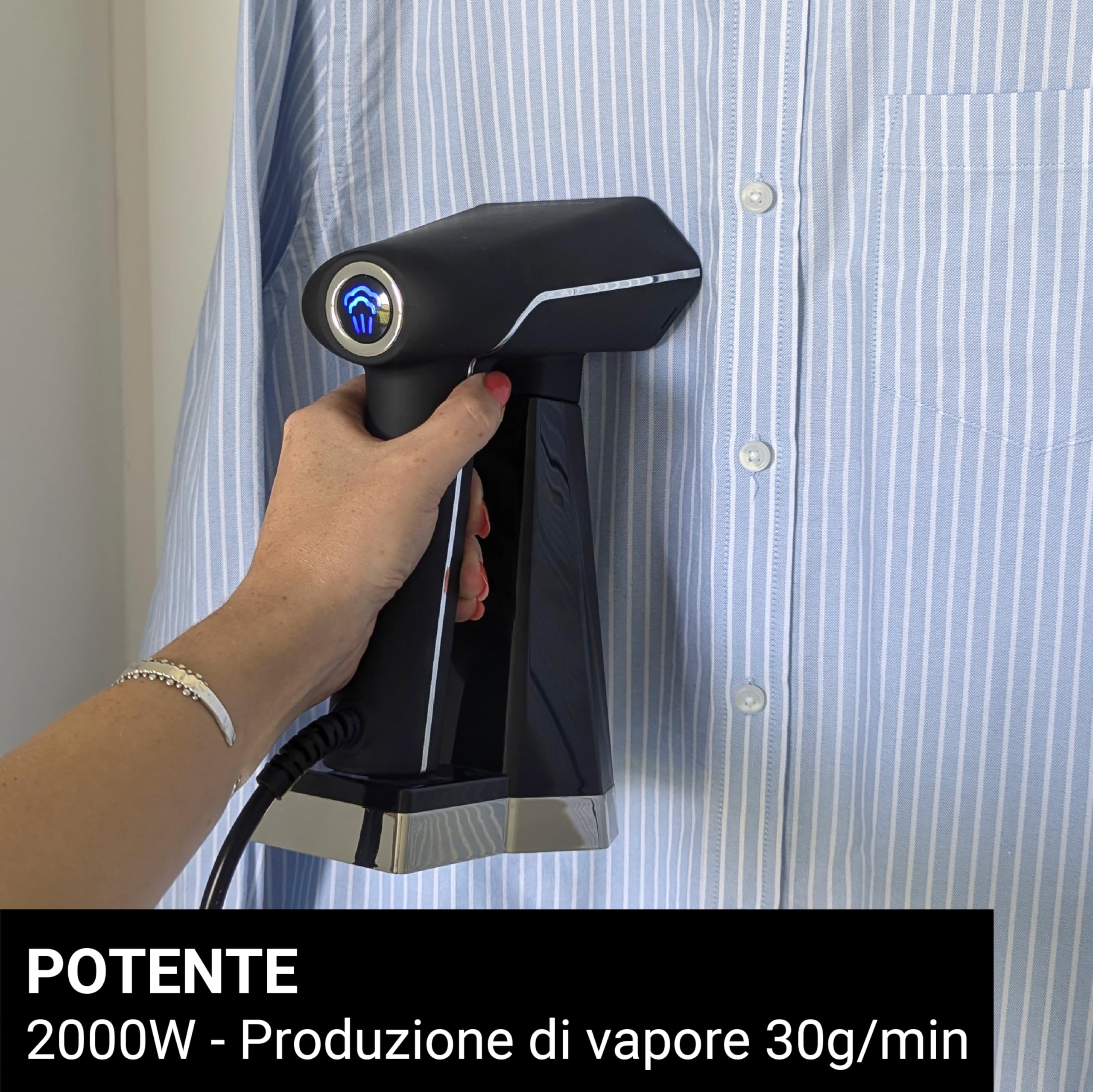 STEAMONE -Stiratore da viaggio 2000W 30g/min- Ferro da stiro portatile compatto (400 ml)- Rimuove il 99,99% dello sporco- Pronto in 40s per tutti i tessuti- Cavo da 3m - Spazzola inclusa - EUSN400B
