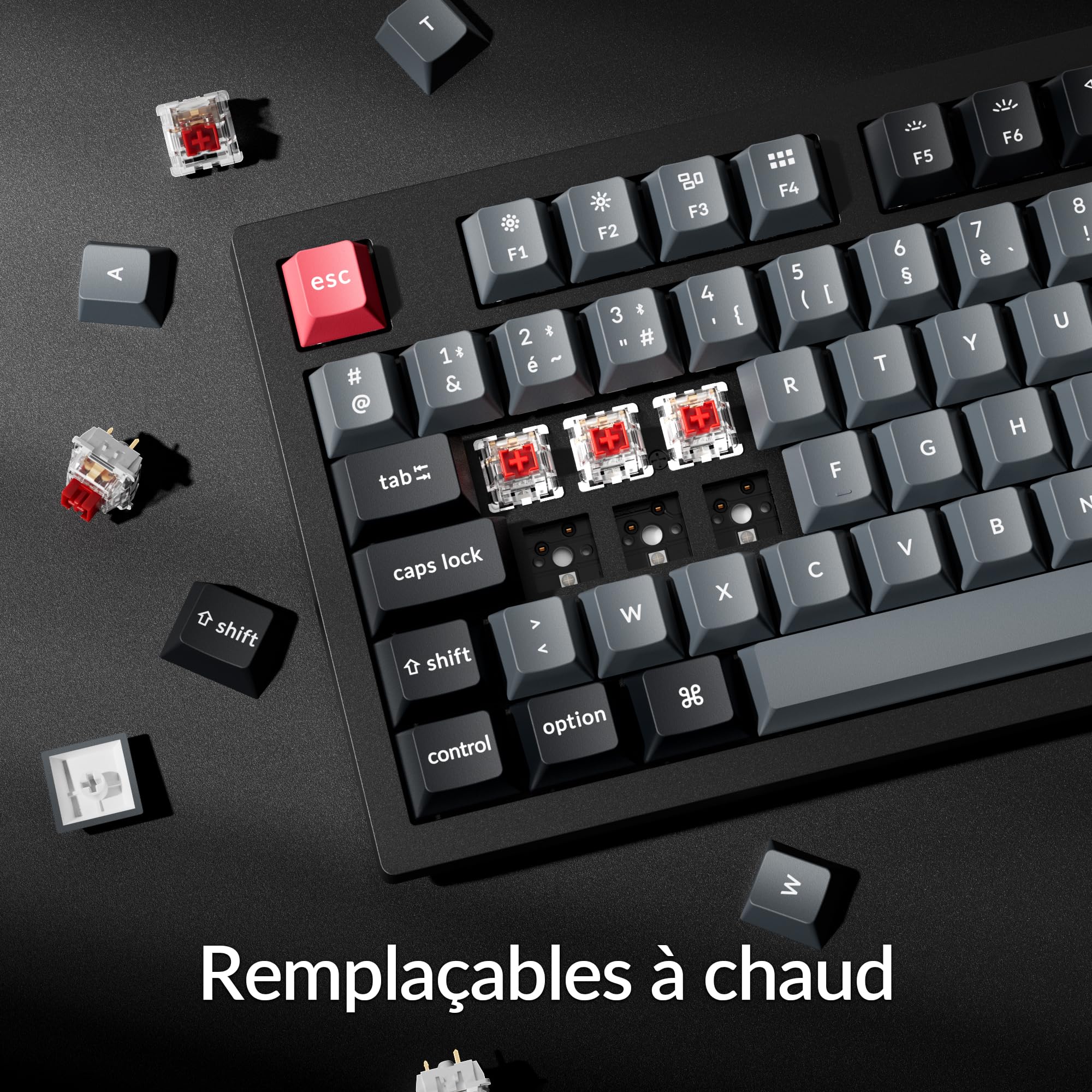 Keychron K10 Pro Clavier Mécanique 100% AZERTY, Bluetooth 5.1 et Câble USB-C, Compatible QMK/Via, Rétroéclairage RGB, Batterie de 4000 mAh, Clavier Gamer sans Fil pour Mac et Windows, Switches Rouges