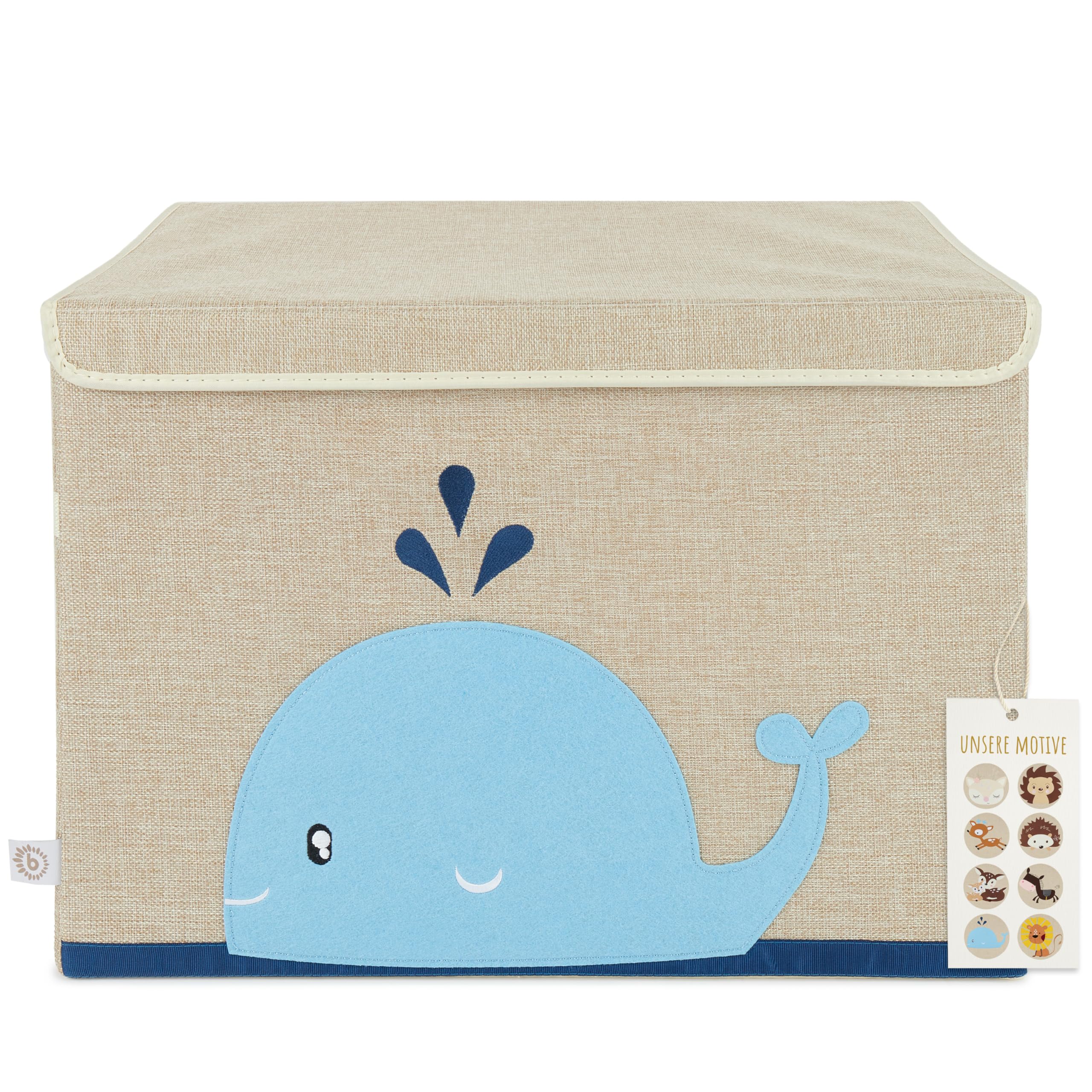 BIECO Storage Box with Lid | 65L Foldable | Approx. 36x36x51cm | Toy Box with Lid | Kids Storage | Boxes | Large | Changing Table Organiser | Whale Design