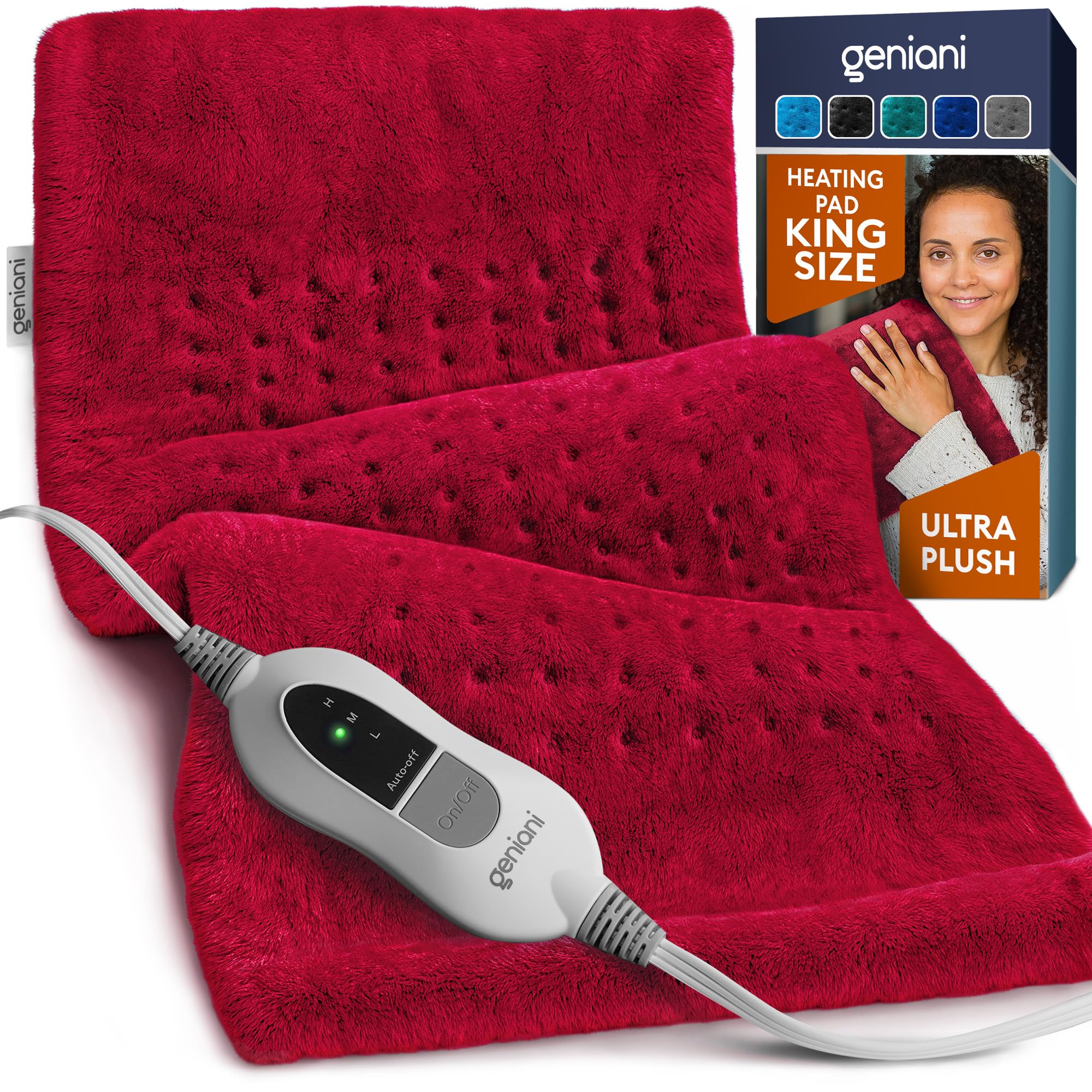 GENIANI Electric Heating Pad for Back Pain &amp; Cramps Relief, Electric Throw, Self Care Gifts for Women, Heating Pad for Neck &amp; Shoulder, Machine Washable Microplush, Auto Shut Off (12×24" Viva Magenta)