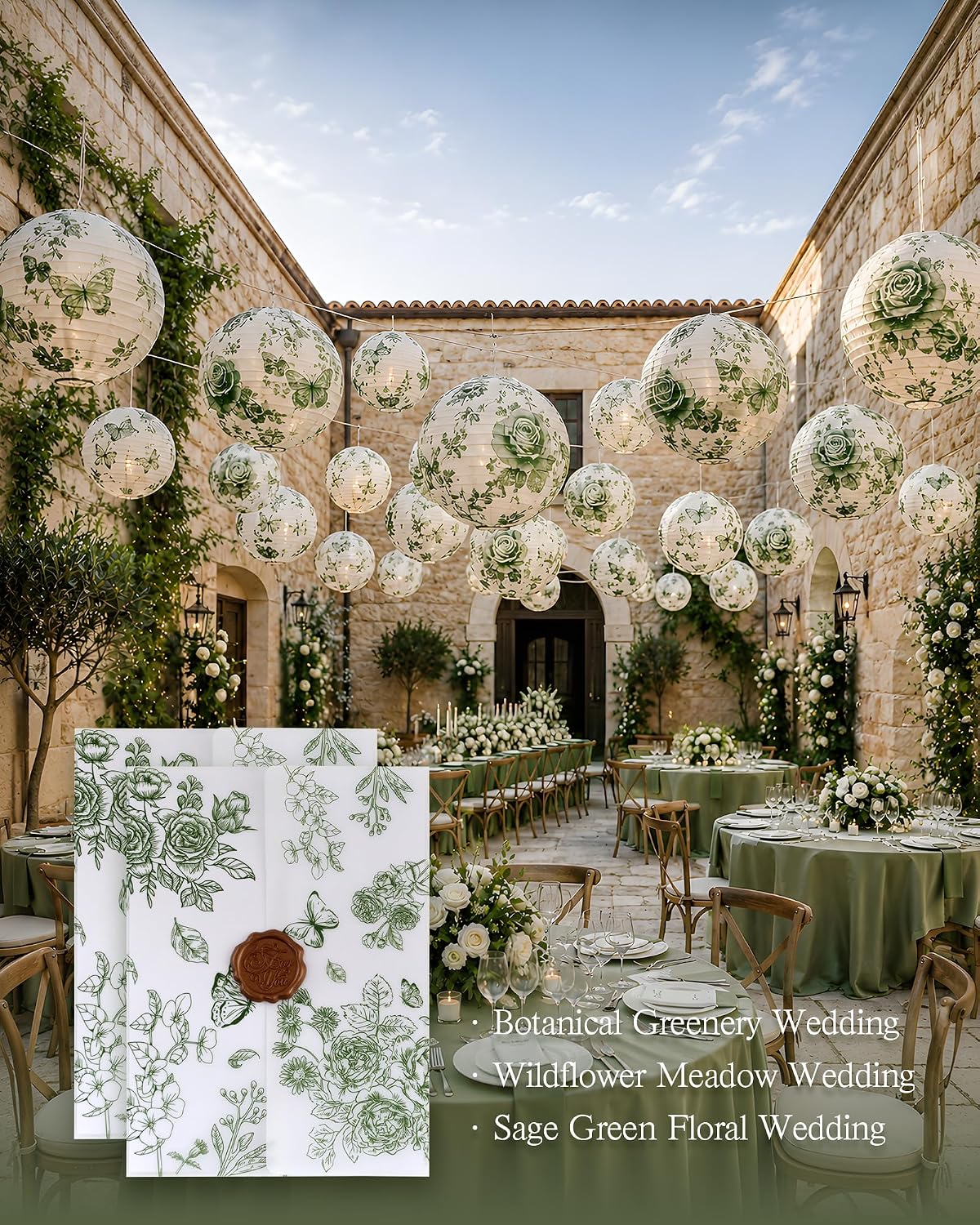 Vellum Paper 5x7 Pre-Folded Green Rose Butterfly, Vellum Jackets 30 Pcs | for BabyShower Graduation Wedding|for 5x7 inches Invitations Cards Photos|Rounded Corner Invitation Sleeves|DIY Accessories