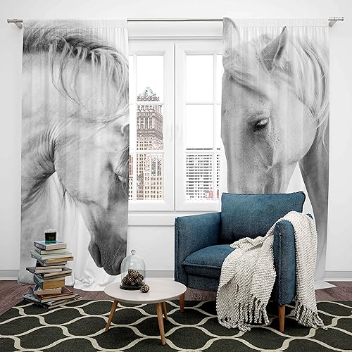 Miniatura 3 de Cortinas 3D de caballos al galope, cortinas de ventana para niños, para dormitorio, sala de estar, niños, niñas, parejas, patrón de animales