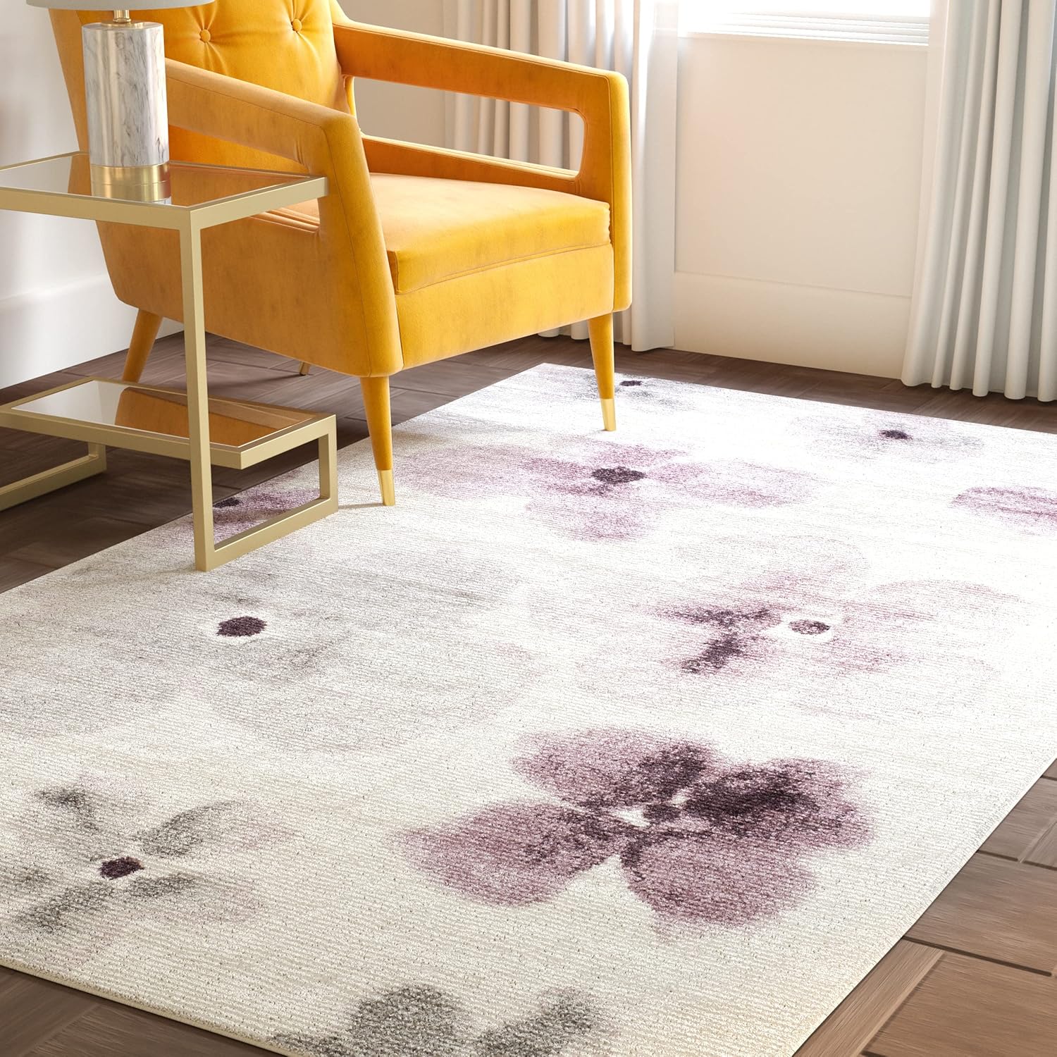SAFAVIEH Adirondack Collection Area Rug - 5'1" x 7'6", Ivory & Purple, Floral Watercolor Design, Non-Shedding & Easy Care, Ideal for High Traffic Areas in Living Room, Bedroom (ADR123L)
