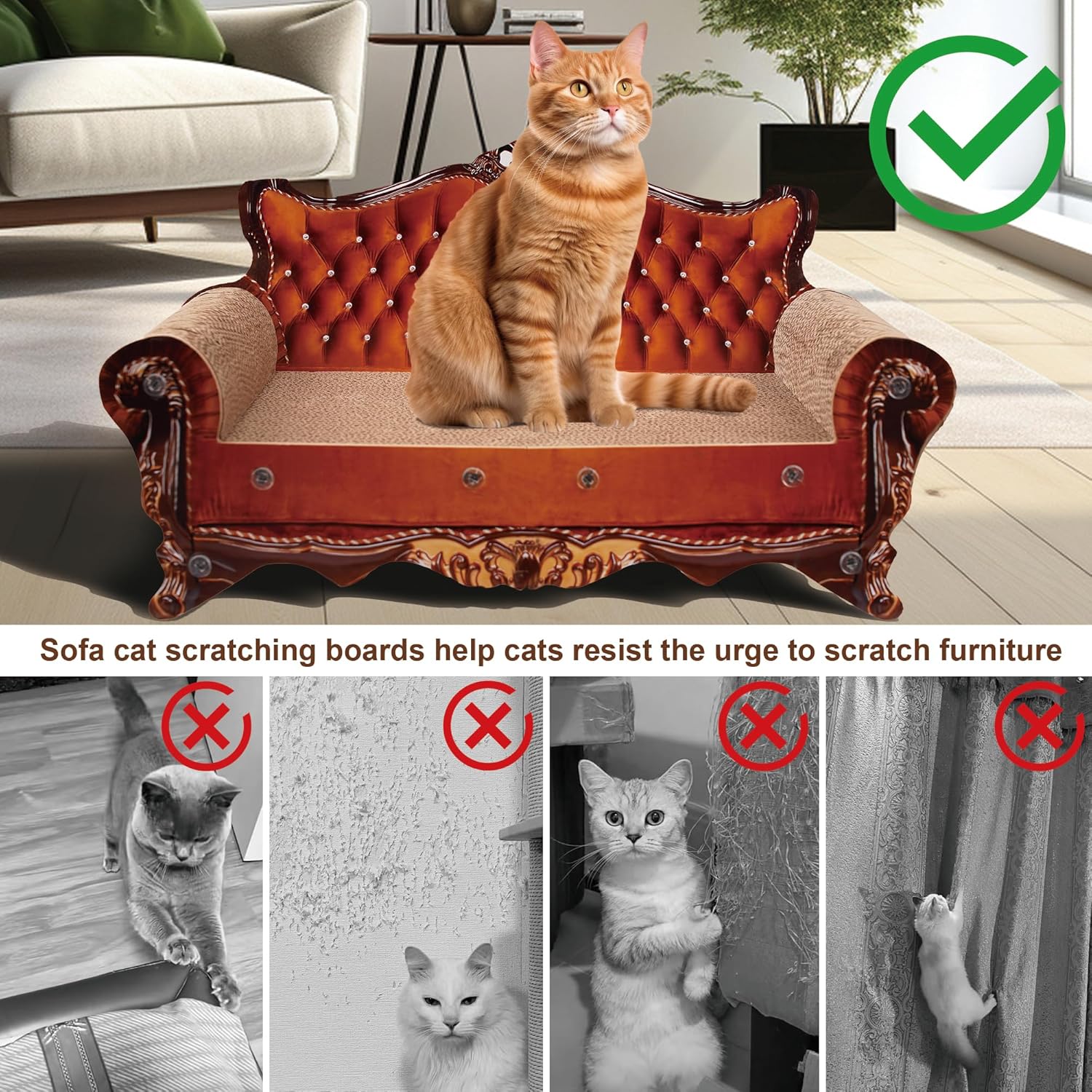 ソファ型スクラッチソファ、厚手のスクラッチ段ボール、ラウンジベッド、屋内休息&amp;遊び用、ソファスクラッチャーパッド(長さ21.
