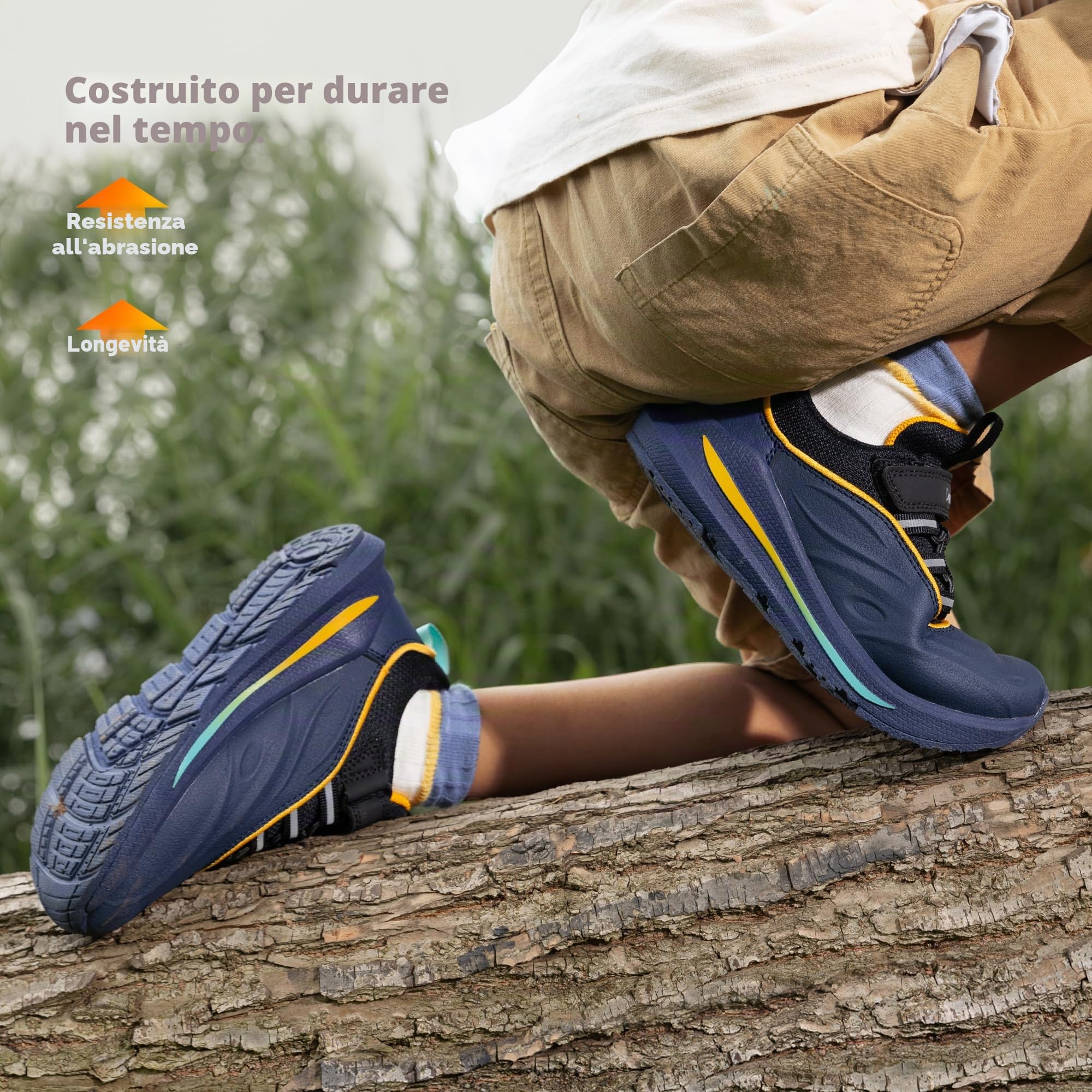 DREAM PAIRS Sneakers Bambini Sportive | Materiale anti-collisione, tomaia idrorepellente, suola EVA con inserti gomma, nastro riflettente, chiusura a strappo.