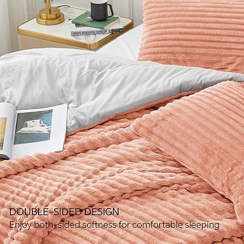 Miniatura 4 de BEDELITE Juego de edredón de forro polar tamaño Queen, ropa de cama coral mullida, súper suave y cálida, juego de cama pesado de lujo para invierno