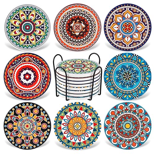 Coasters for Drinks,AODINI Set of 8 Absorbent Stone Coasters for