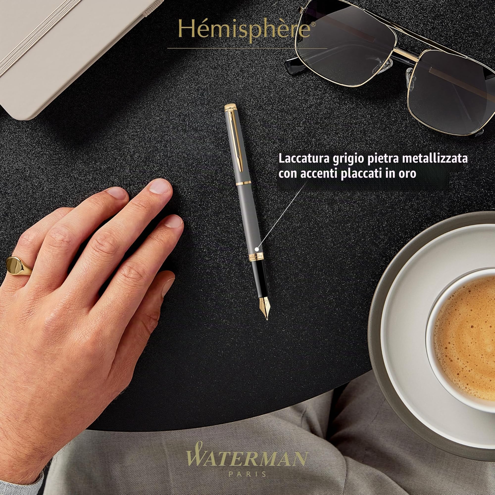 Waterman Hémisphère Penna stilografica | The Understated Edit | Grigio pietra | punta media in acciaio inossidabile | Inchiostro blu | confezione regalo