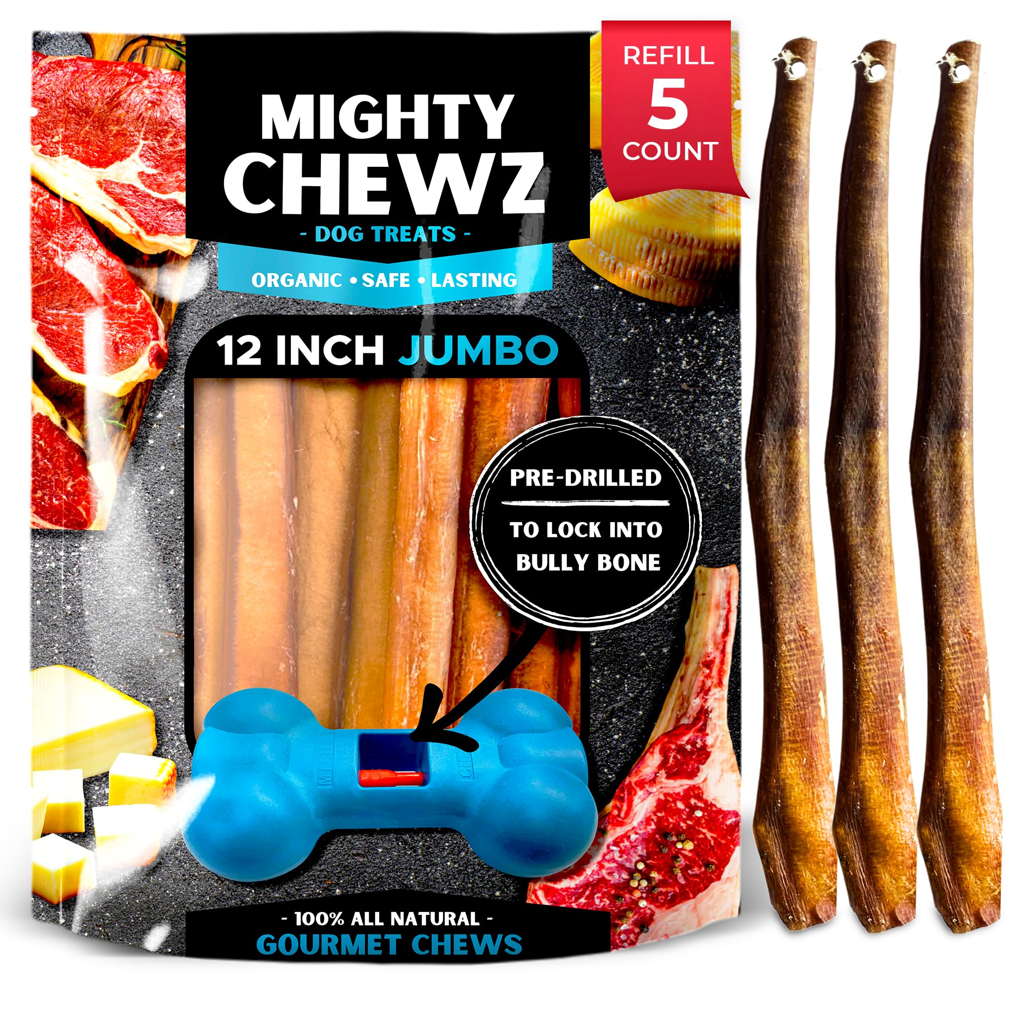 Mighty Chewz 12 Jumbo Bully Sticks 5 Pack Refill