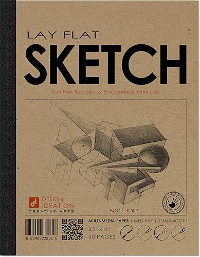 Design Ideation LAY FLAT - Sábana extraíble Libro de bocetos de papel para lápiz, tinta, marcador, carbón vegetal y acuarela. Ideal para arte,