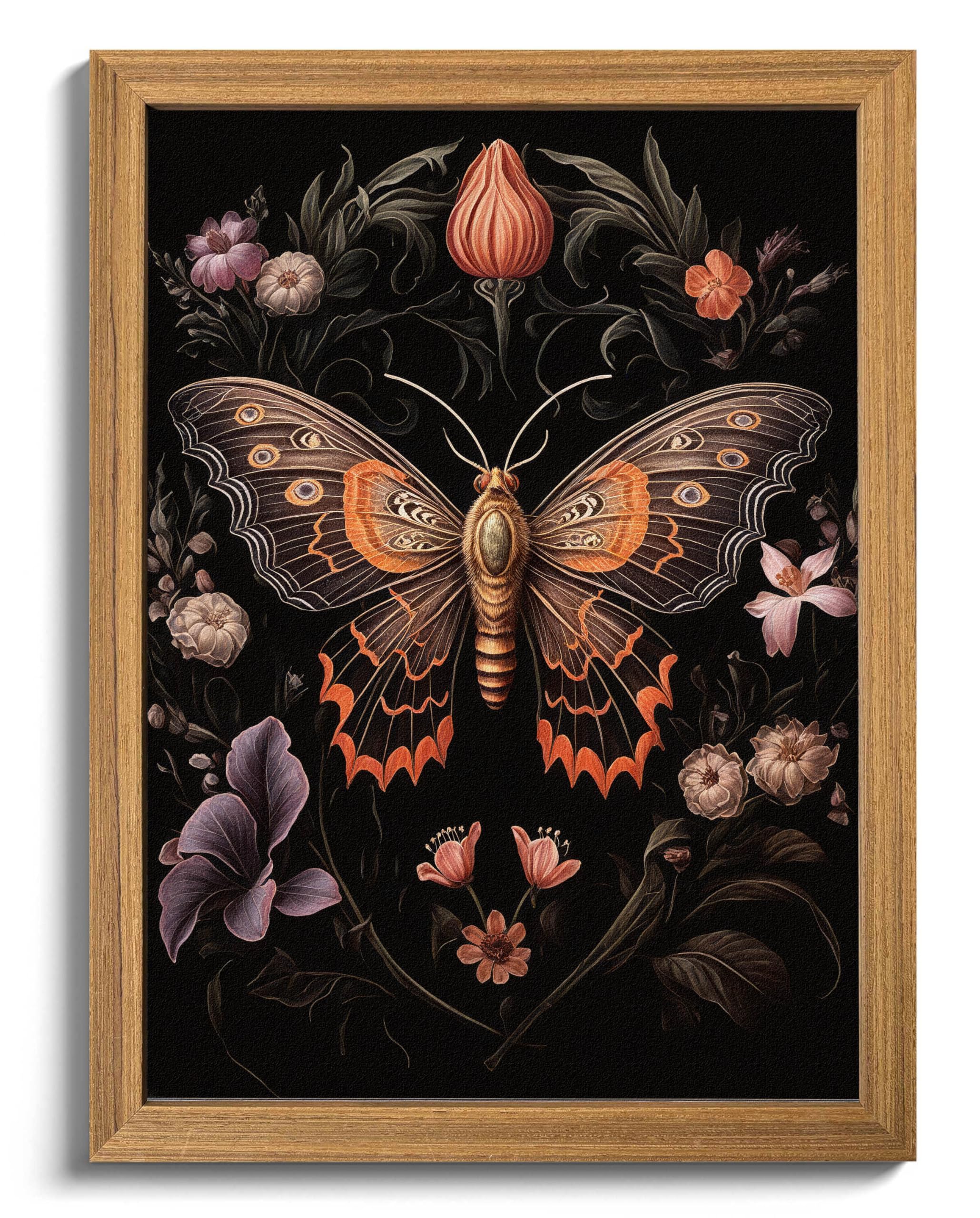 Framed Vintage 3D Textured Wall Art - Gothic Butterfly Wall Decor - Hand Drawn Sandstone Nature Botanical Pictures for Living Room Bedroom Home Decor 8x10in