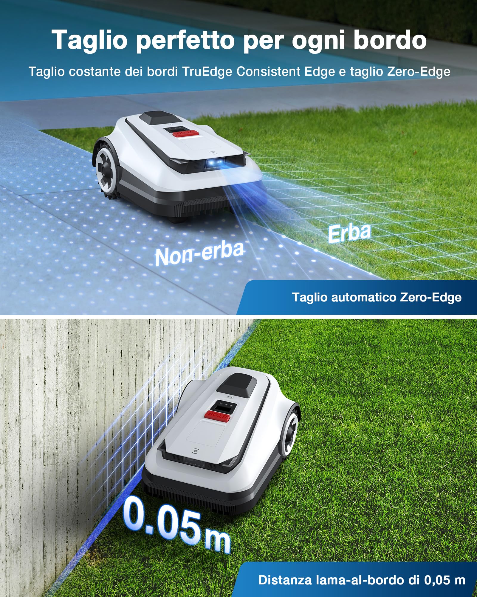 ECOVACS GOAT A1600 RTK Robot Tagliaerba 1600㎡ Senza Filo, Navigazione RTK+Vision LiDAR Rasaerba Robot, Mappatura Automatica, Doppie Lame, Potenza 100W, Ricarica Rapida, Pendenza del 50%