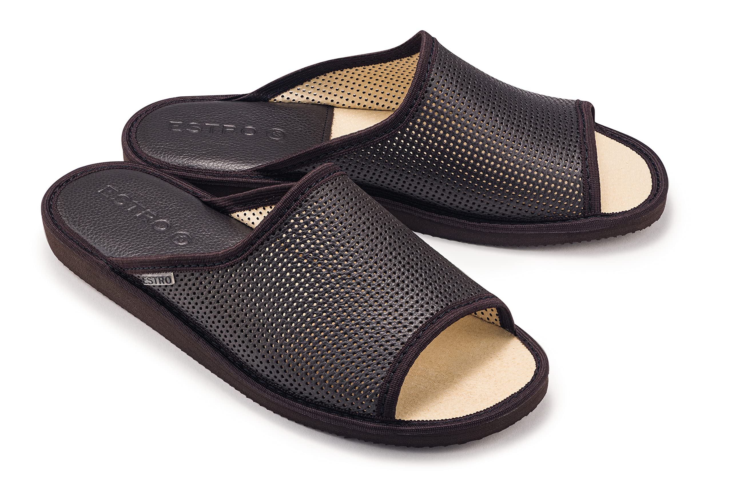 ESTRO Zapatillas Casa Hombre Verano - Zapatillas Casa Cuero Pantuflas Hombre Verano con Suela de Memoria F20