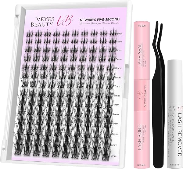 VEYESBEAUTY Wimpern Extensions Set 5-Sekunden-Wimperncluster Cluster Lashes DIY Cluster Wimpern Wimpernverlängerung Falsche Wimpern Lash Bond And Seal Falsche Wimpern (Manga Kit, 8-18mm) - 1