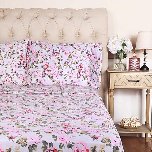 Miniatura 6 de SUPERIOR Juego de sábanas de algodón con fundas de almohada, juego de cama de 300 hilos, duradero y transpirable, lavable a máquina, ropa de cama