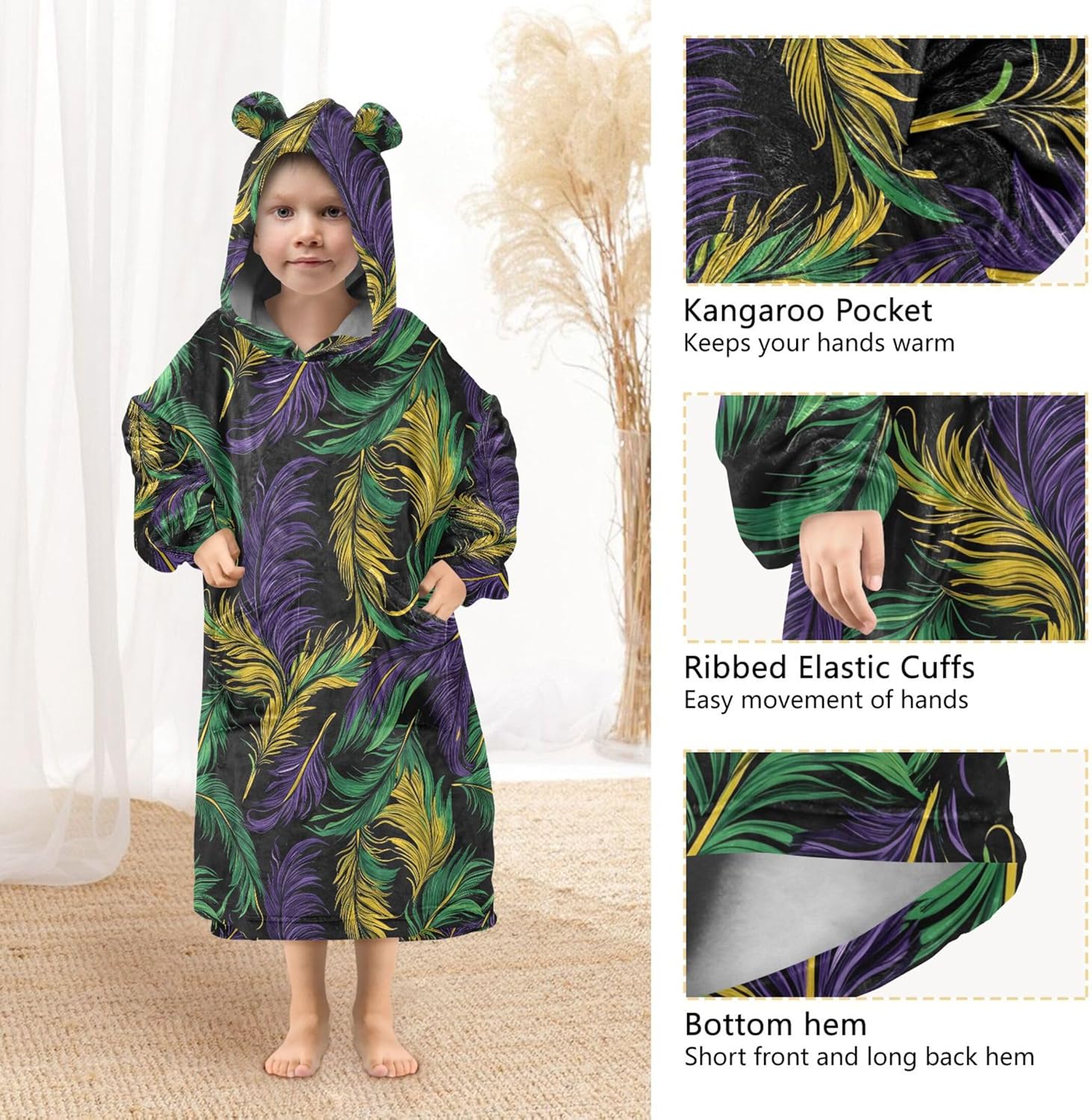 Brazil Mardi Gras Carnival Party Kids Wearable Blanket Hoodie and Sleeves for Toddlers, Cute Hoodies Girls B0403635