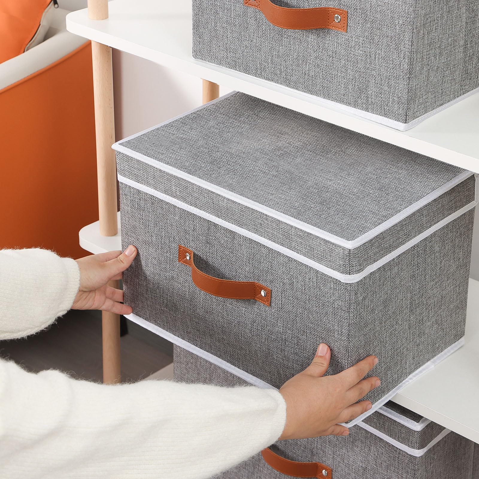 YheenLf Storage Bins with Flip-Top Lid & Handles Linen Fabric Foldable ...