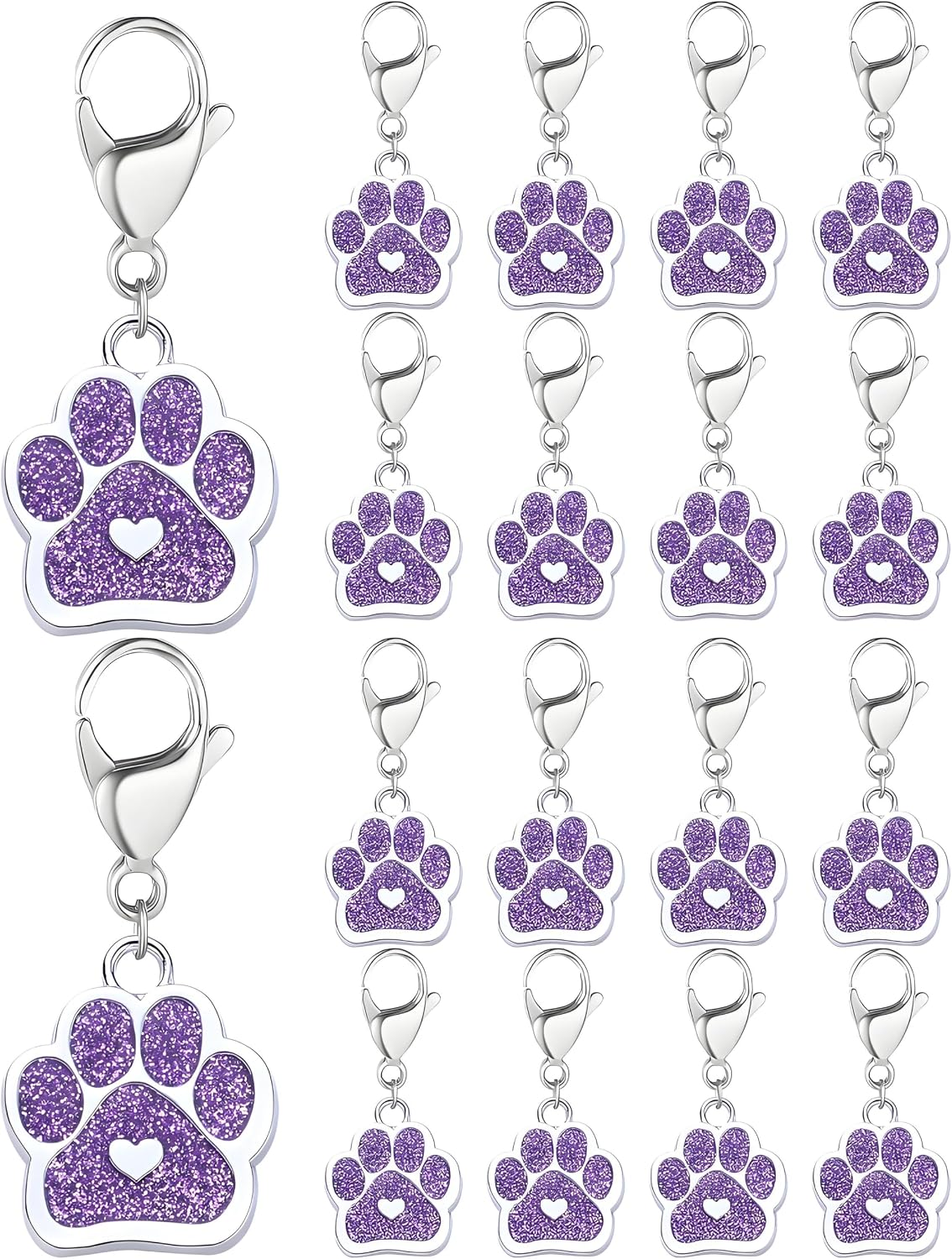 Dreuyet 18 Pcs Paw Print Keychains Glitter Animal Cat Dog Claw Footprint Keyring Pet Memorial Gifts for Bag Key Purse Charms