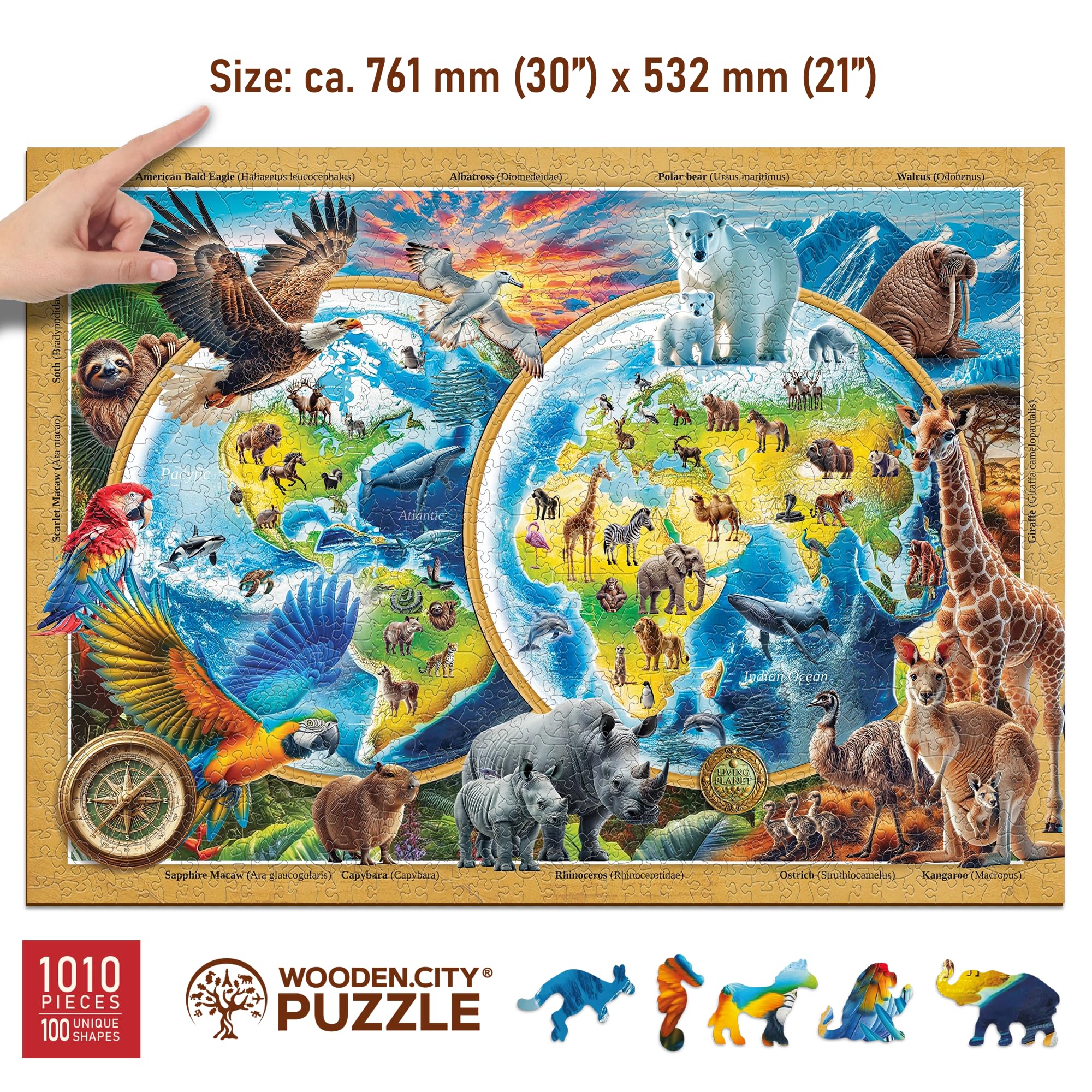 WOODEN.CITY Holzpuzzle Wildlife of the Planet - 1000 Teile Holzpuzzle für Erwachsene mit 100 einzigartigen Tierformen - Premium Öko Holzpuzzles für Erwachsene 1000 Teile - Hergestellt und entworfen in