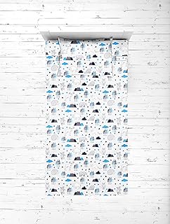 Bacati Woodlands Boys Cotton Toddler Sheet Set, Aqua/Navy/Grey