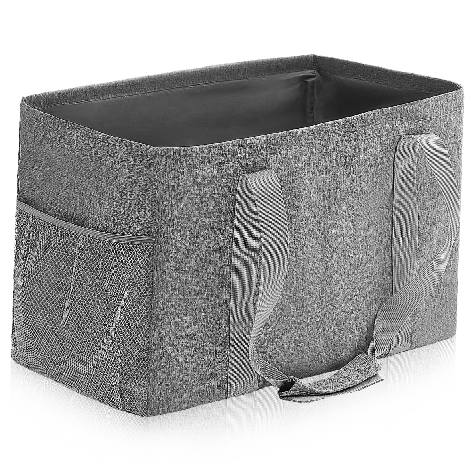 Borsa della Spesa Pieghevole in Cotone Canvas con Rivestimento, Capacità 35l, Doppie Tasche a Rete e Manici Rinforzati, per Spiaggia e Uso Quotidiano