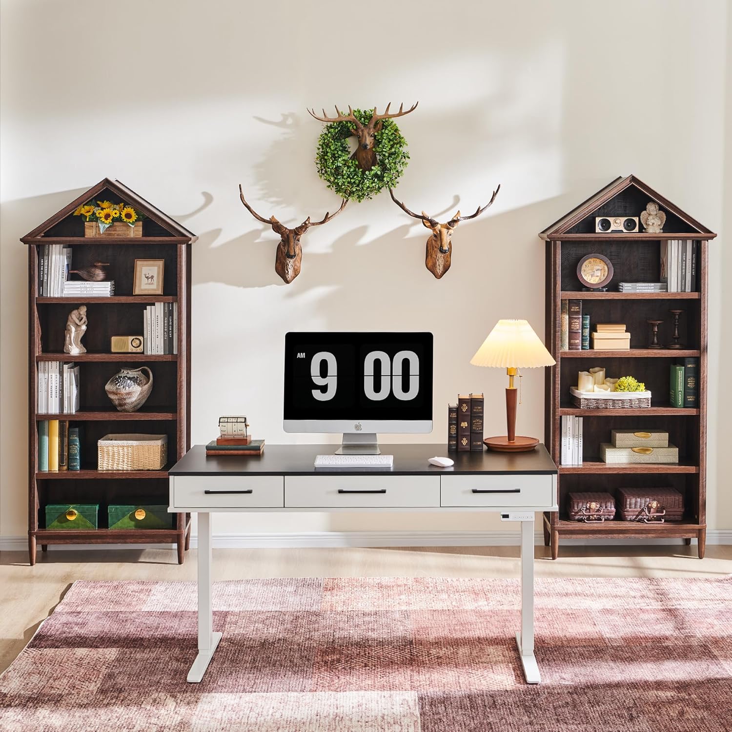 IFGET 75.9" Tall Angled Arch Bookshelf, 5 Tiers Geometric Large Farmhouse Bookcase, Modern Triangular Top with Adjustable Shelves, Wood Cabinet w/Open Display Shelves for Living Room, Office Brown