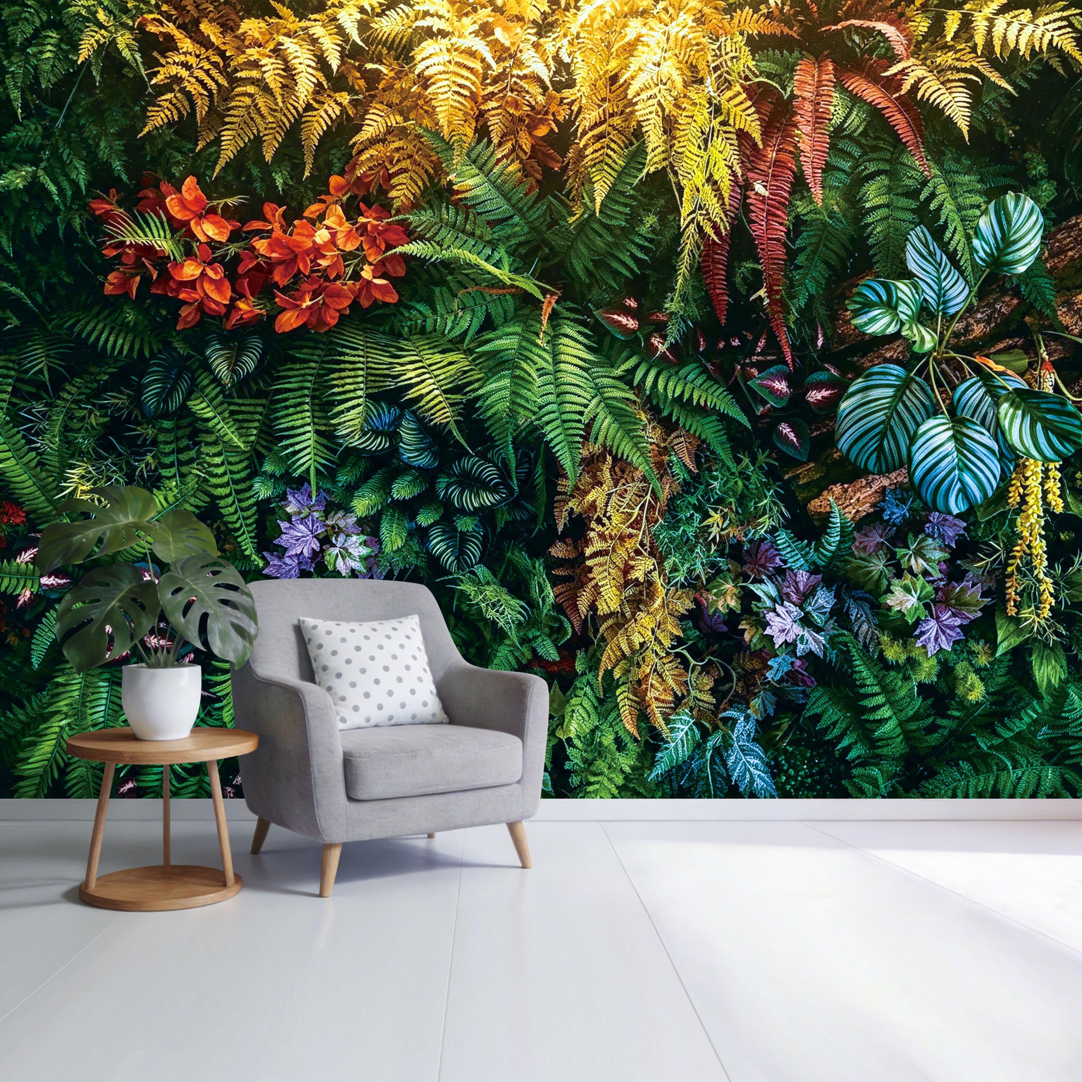 Custom Size Wall Mural Tropical Fern Leaf Botanical Jungle Pattern Removable Self Adhesive Fabric Home Wall Decor for Living Room Bedroom Bathroom Background