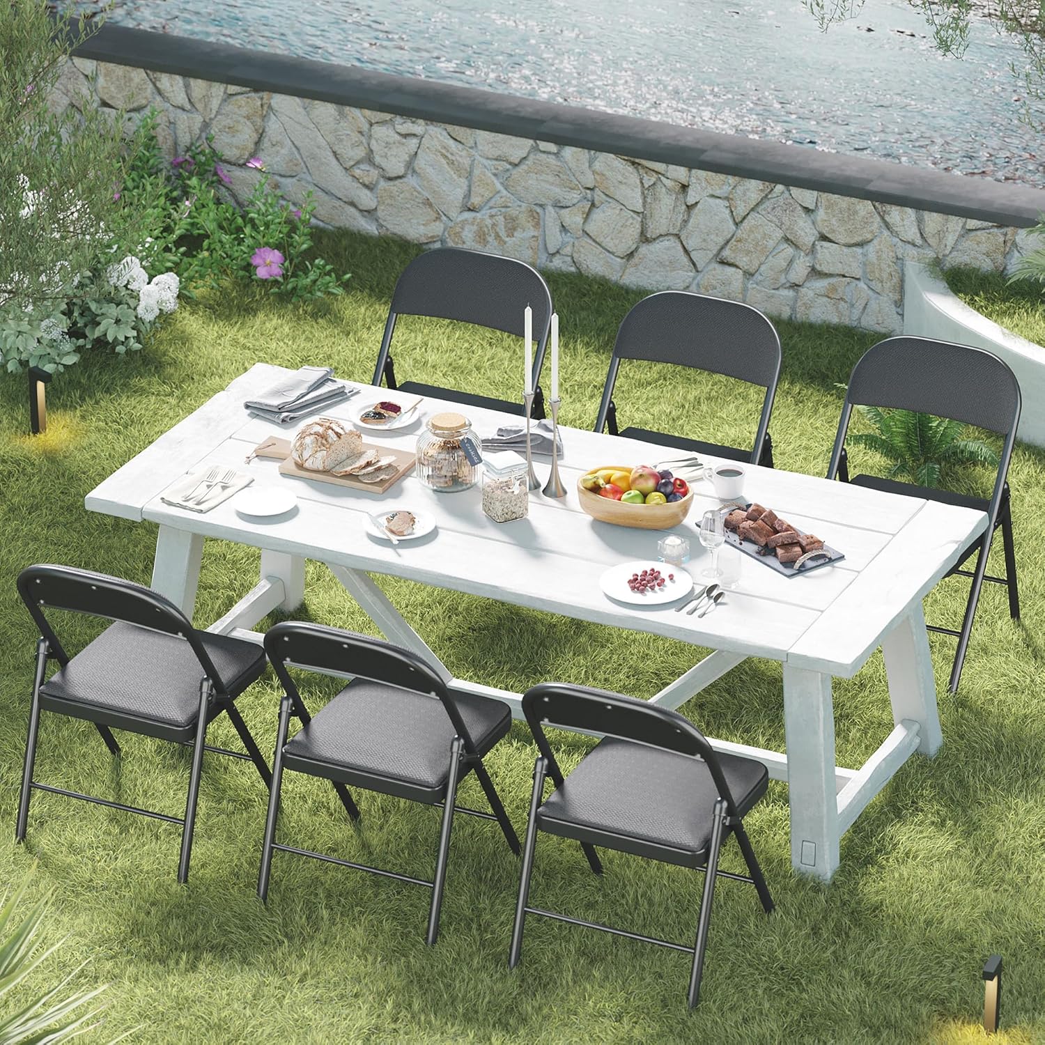 Folding Chairs Set of 2 with Padded Cushion 380 LBS Heavy Duty Foldable Chair Reinforced Steel Frame Soft Mesh Back Folding Chairs 2 Pack for Indoor Outdoor Party Wedding Dining Event Black