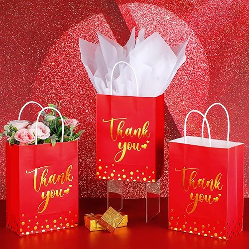 Miniatura 2 de Tinlade 30 bolsas de regalo de agradecimiento con papel de seda dorado con asa para graduación, negocios, compras, boda, baby shower, recuerdos de