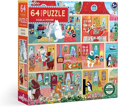 eeBoo Koala House 64 Piece Jigsaw Puzzle, Perfect Project for Little Hands, Aids in Development of Pattern, Shape, and Color Recognition, Offers Children a Challenge