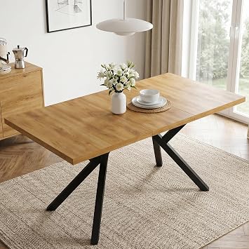 HIPIHOM Extendable MDF Dining Table 47.2-63 for 4-6 People, Oak