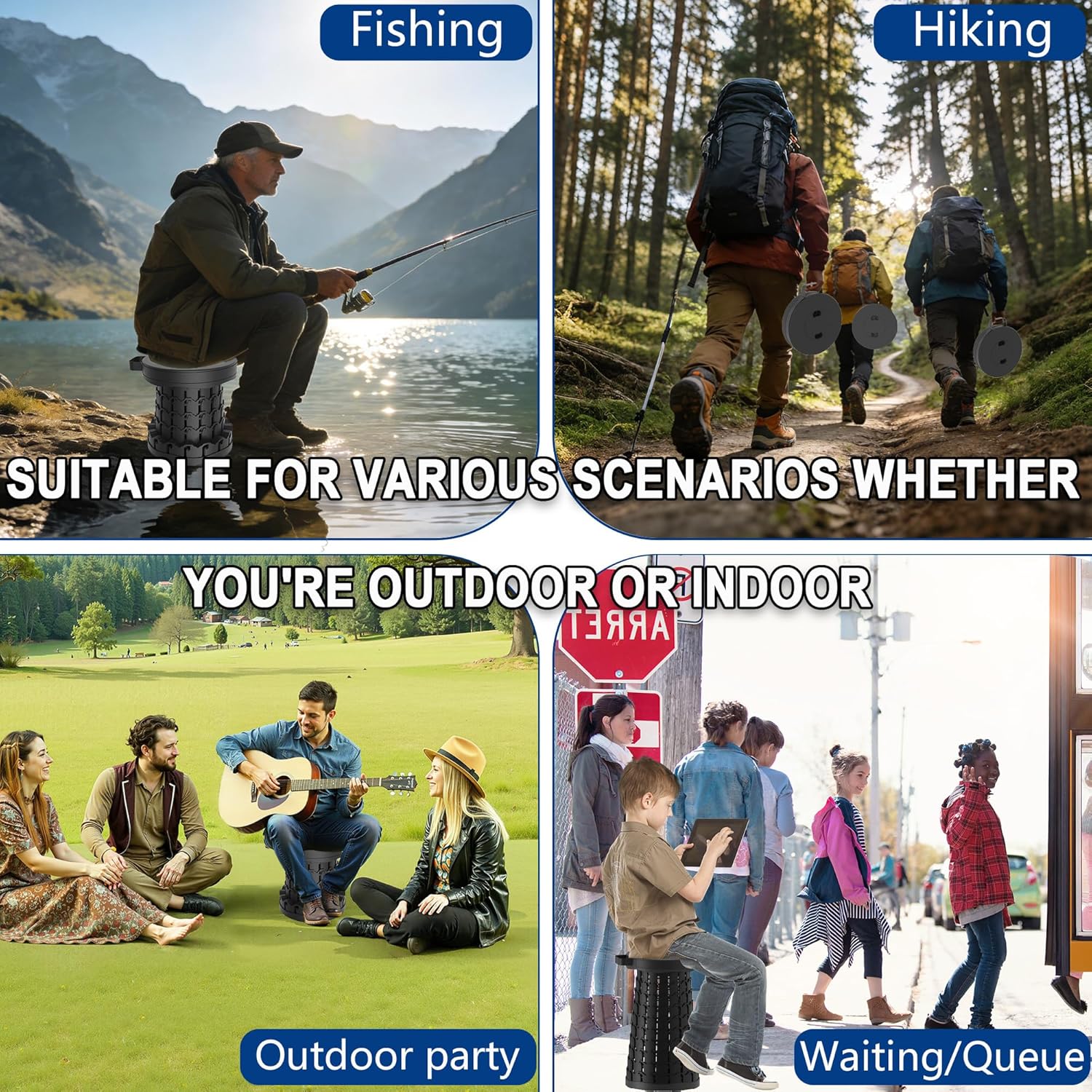Upgraded 18.1" Collapsible Stool with Adjustable Strap,Lightweight Folding Stool,Load Capacity 600lbs,Retractable Camping Stool Portable Folding Chair or Travel Footrest for Outdoor Fishing Hiking BBQ