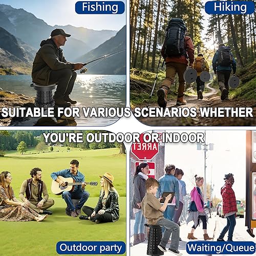 Miniatura 7 de Taburete plegable mejorado de 18.1 pulgadas con correa ajustable, taburete plegable ligero, capacidad de carga de 600 libras, taburete de campamento