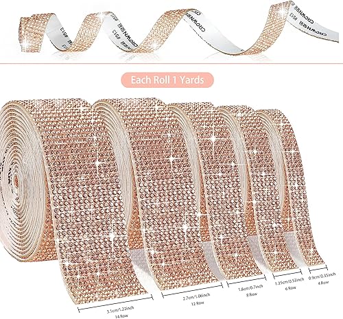 Miniatura 2 de 5 rollos de cinta autoadhesiva con diamantes de imitación de 0.079 pulgadas (0.079 in) para artes, manualidades, bodas, fiestas de cumpleaños